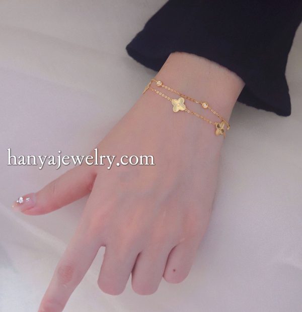 18K Yellow Gold Laser Four Clover Bracelet - Image 5