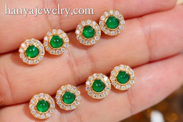 18K Gold Round Emerald Earrings Newly Launched - Image 5