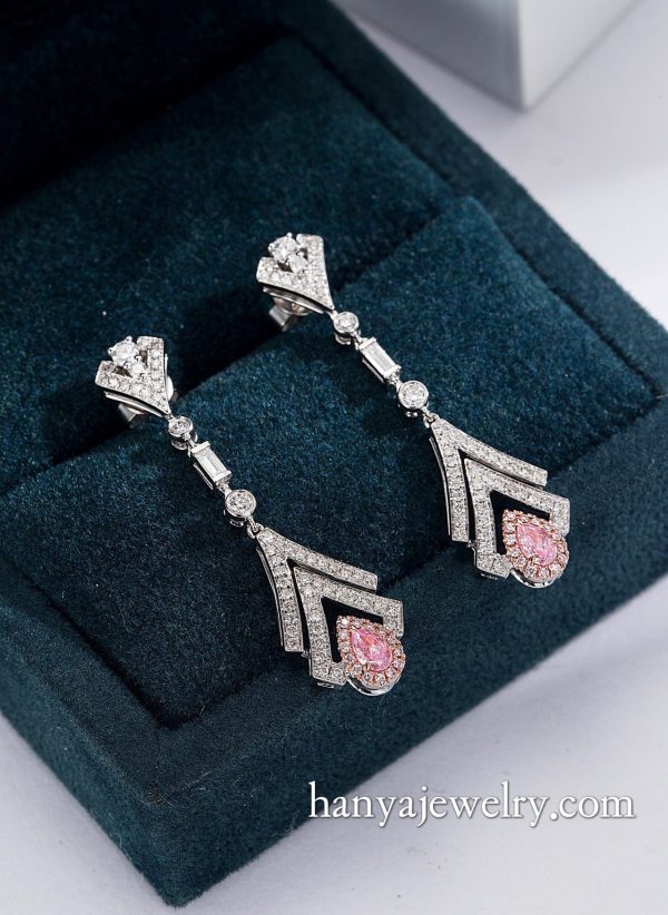 18K Gold Pink Diamond Princess Earrings - Image 6