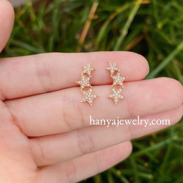 18K Gold Earrings Diamond Stars Shaped - Image 5