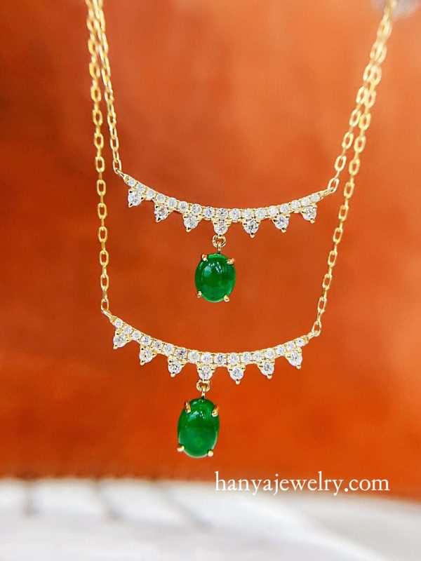 18K Gold Emerald Diamond Necklace - Image 4