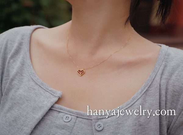 18K Gold Little Red Heart Diamond Necklace