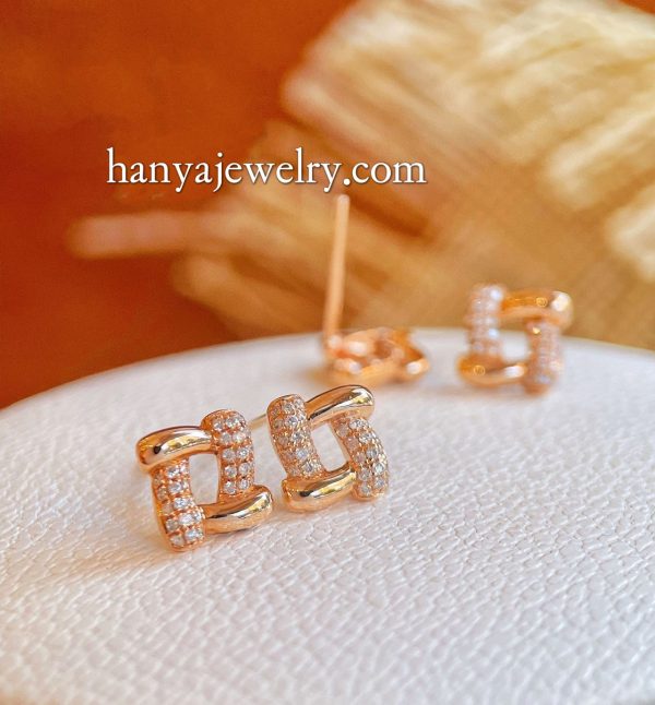 18K Diamond Square Earring For Women - Image 5