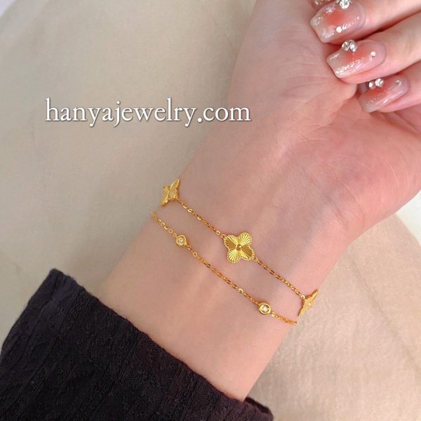 18K Yellow Gold Laser Four Clover Bracelet