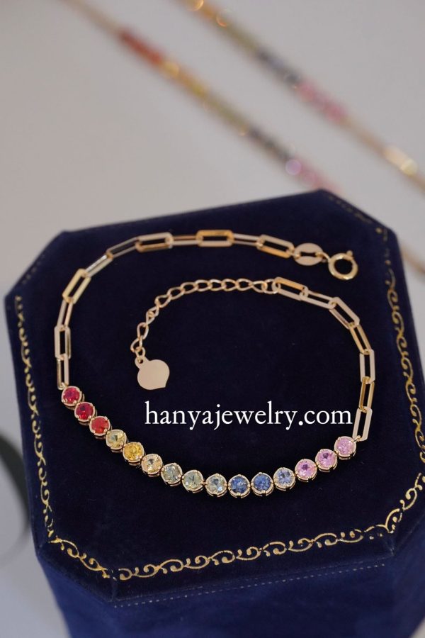 18K Gold Colorful Gemstone Bracelet - Image 7