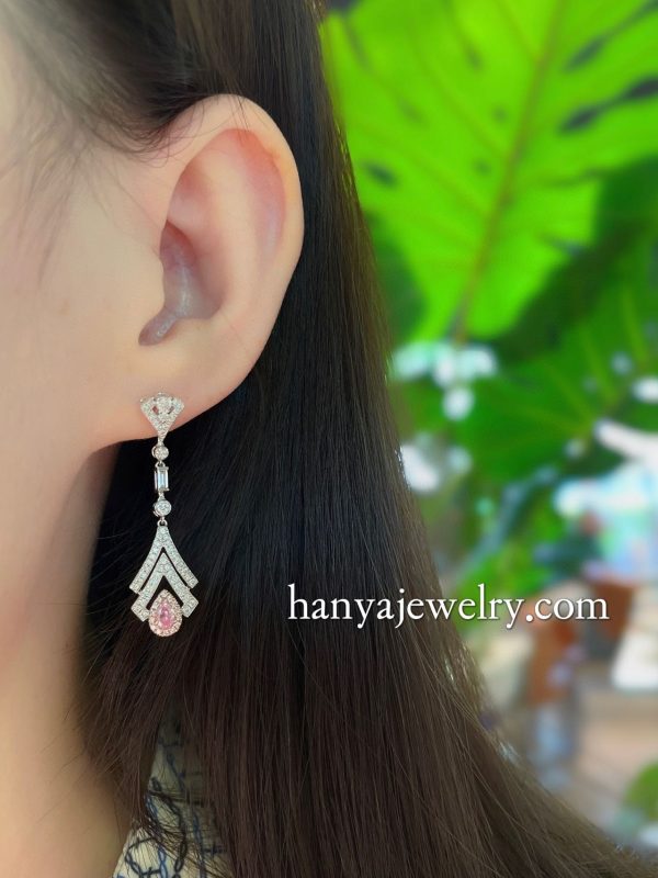 18K Gold Pink Diamond Princess Earrings