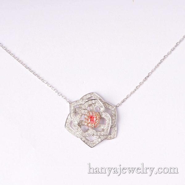 18K Gold Natural Pink Diamond Rose Necklace - Image 6