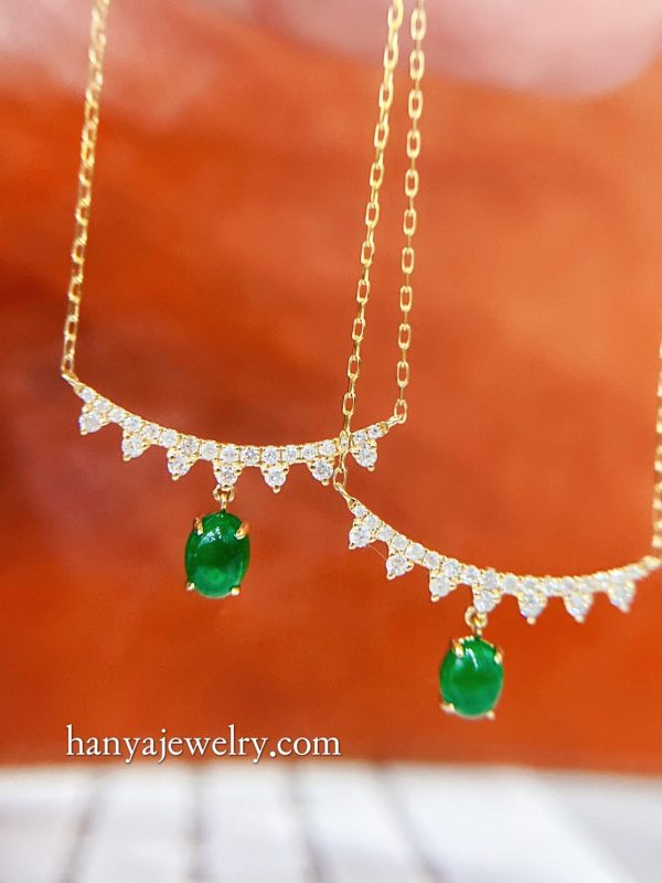 18K Gold Emerald Diamond Necklace - Image 3