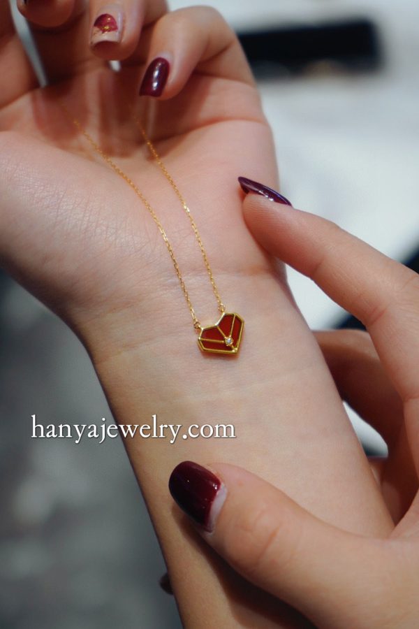 18K Gold Little Red Heart Diamond Necklace - Image 6