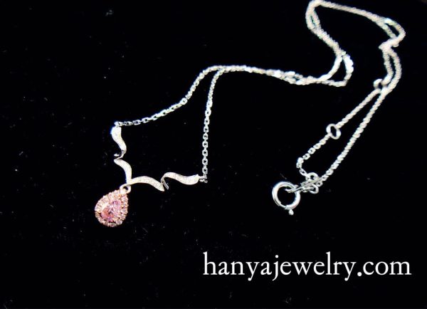 18K White Gold Pink Diamond Necklace - Image 2