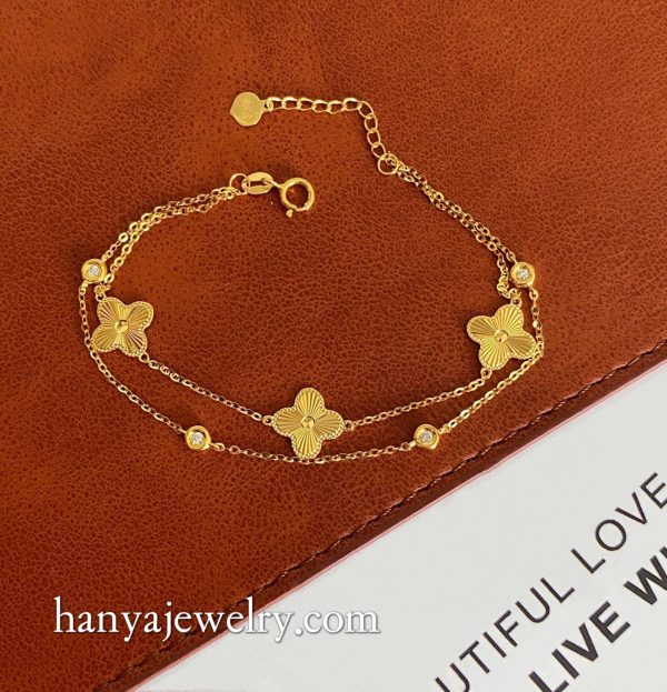 18K Yellow Gold Laser Four Clover Bracelet - Image 4