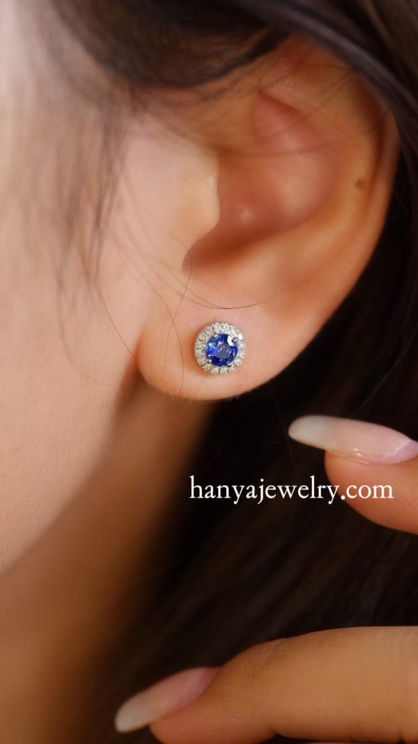 18K White Gold Blue Sapphire Stunning Diamond Earrings - Image 4