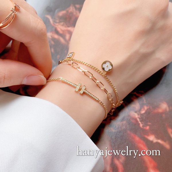 18K Gold Four Leaf Clover Double Layer Bracelet