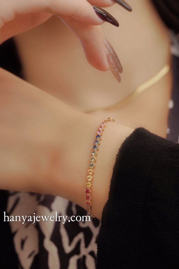 18K Gold Colorful Gemstone Bracelet - Image 6