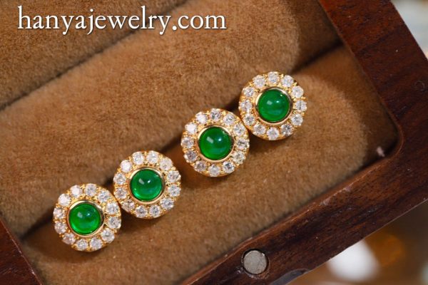 18K Gold Round Emerald Earrings Newly Launched - Image 4