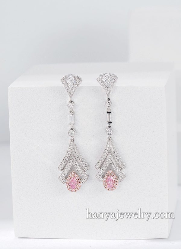 18K Gold Pink Diamond Princess Earrings - Image 5