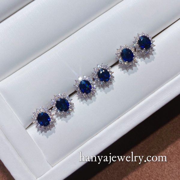 18K Gold Blue Sapphire Elegant Diamond Earrings - Image 3