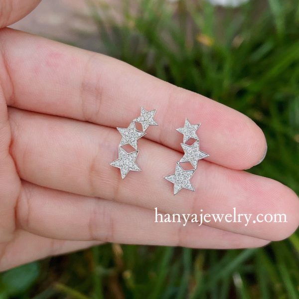 18K Gold Earrings Diamond Stars Shaped - Image 2