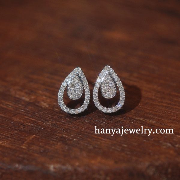 18K Gold Diamond Earrings Water Drop - Image 4