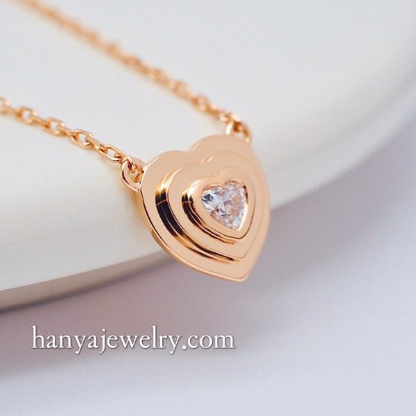 18K Gold Heart Shaped Diamond Necklace - Image 3