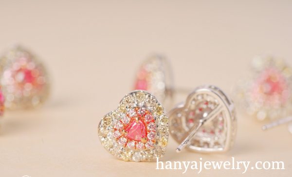 18K Gold Heart Shaped Pink Diamond Lovely Earrings - Image 4