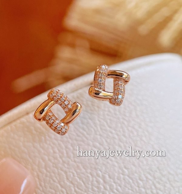 18K Diamond Square Earring For Women - Image 3