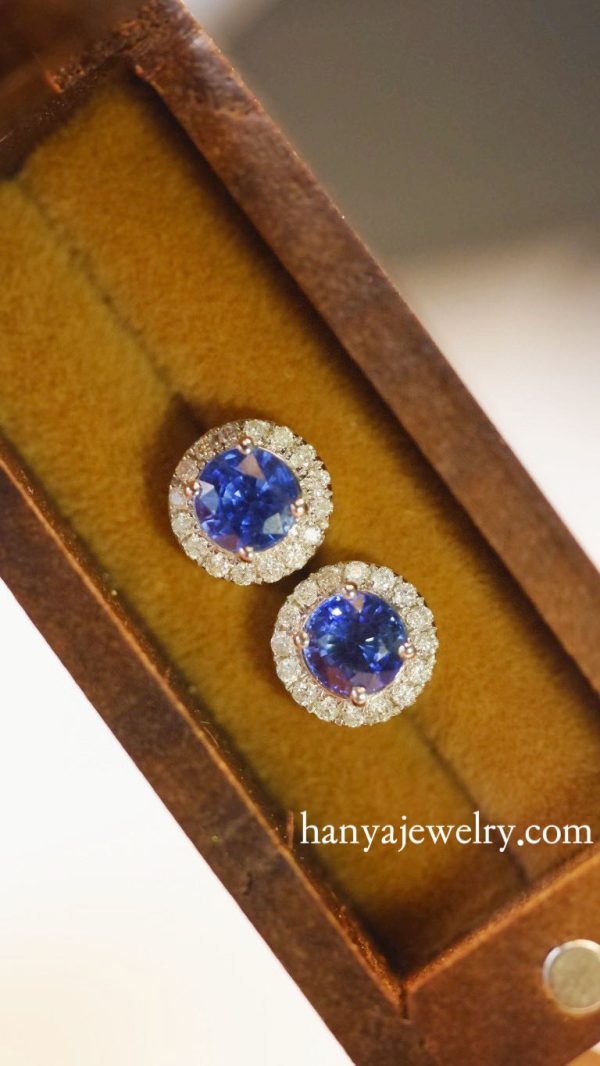 18K White Gold Blue Sapphire Stunning Diamond Earrings - Image 3