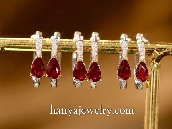 18K Gold Water Drop Gemstone Earrings - Image 3