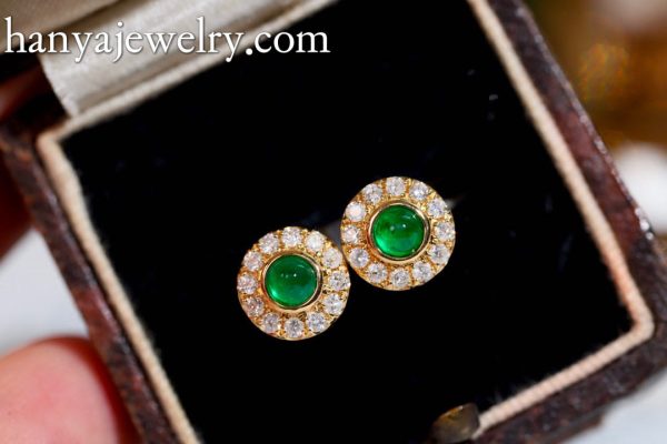 18K Gold Round Emerald Earrings Newly Launched - Image 3