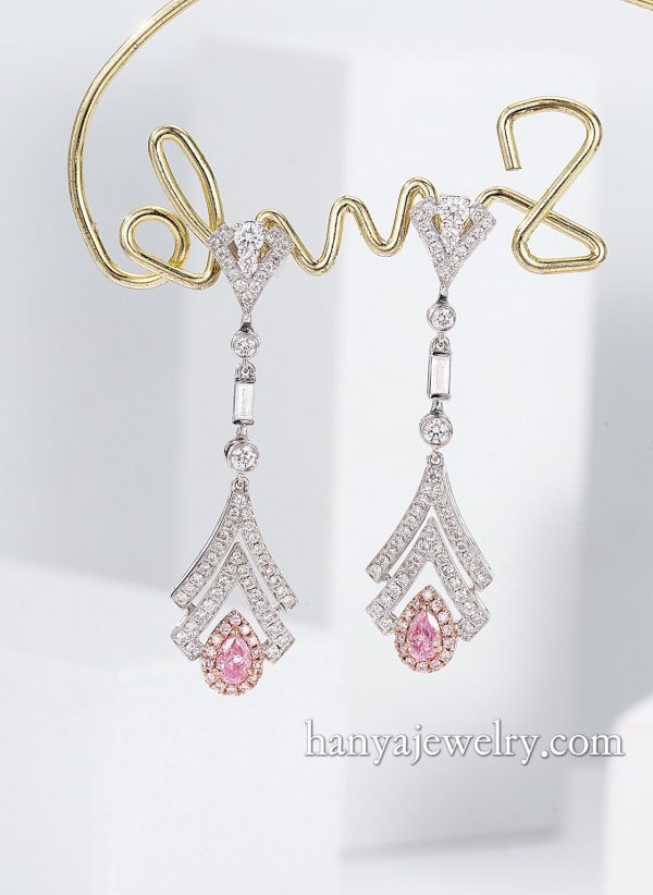 18K Gold Pink Diamond Princess Earrings - Image 4