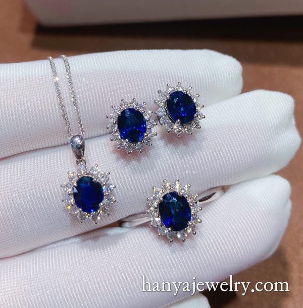 18K Gold Blue Sapphire Elegant Diamond Earrings - Image 2