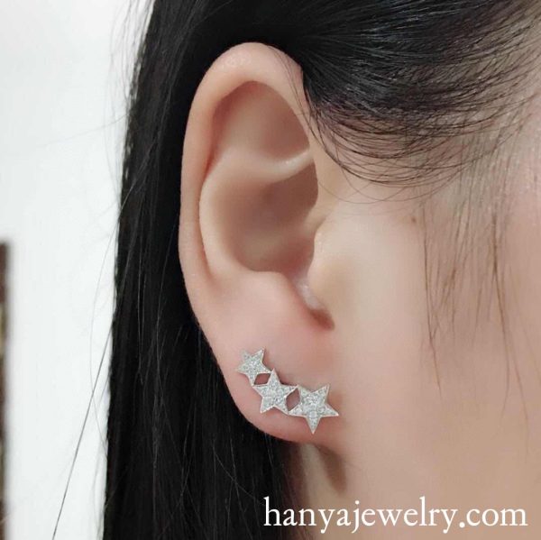 18K Gold Earrings Diamond Stars Shaped