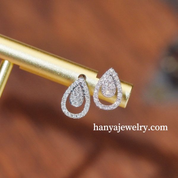 18K Gold Diamond Earrings Water Drop - Image 3