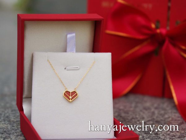 18K Gold Little Red Heart Diamond Necklace - Image 4