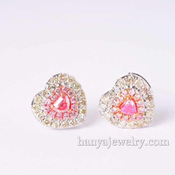 18K Gold Heart Shaped Pink Diamond Lovely Earrings - Image 3