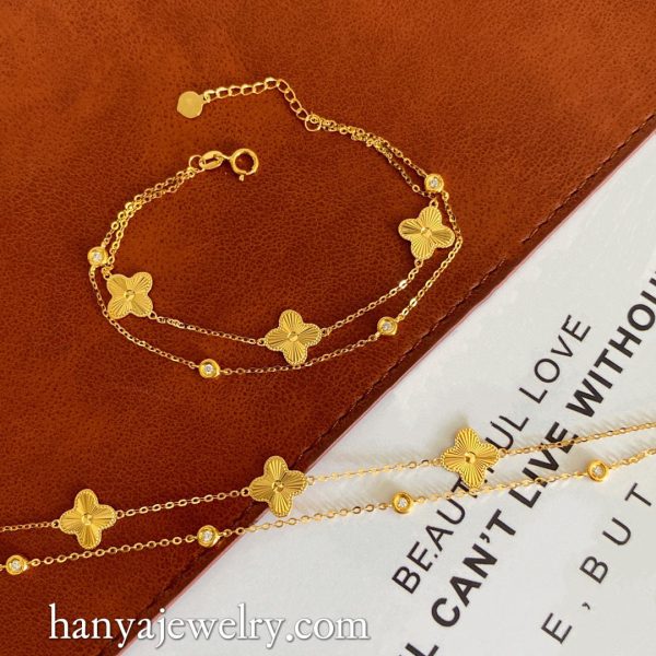 18K Yellow Gold Laser Four Clover Bracelet - Image 2