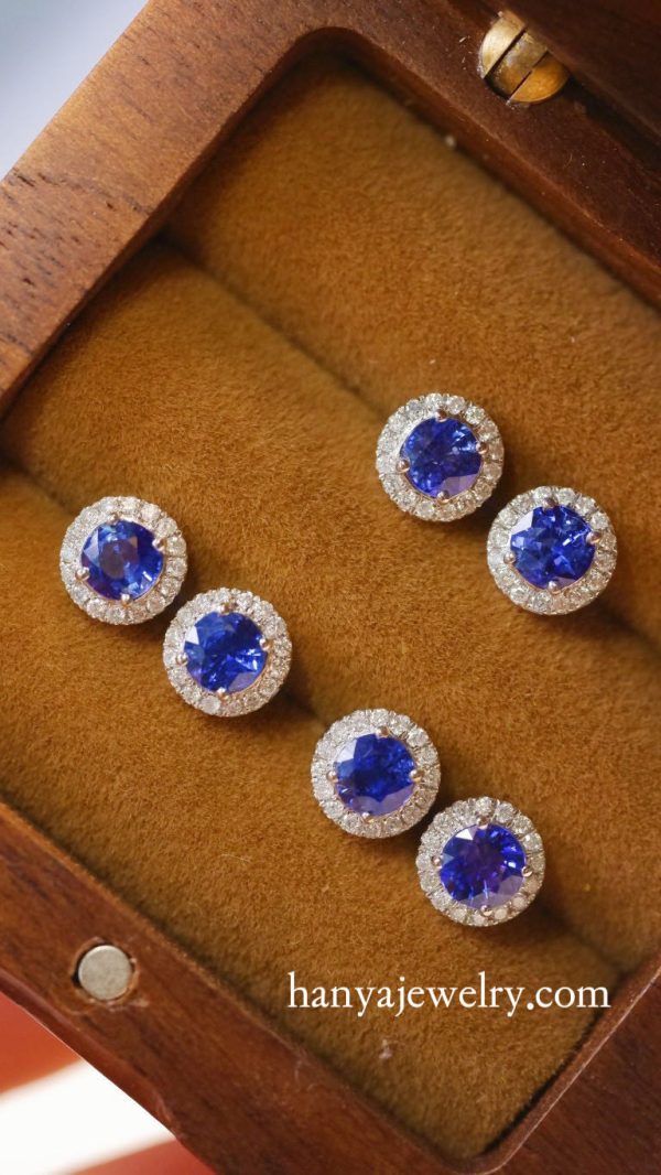 18K White Gold Blue Sapphire Stunning Diamond Earrings - Image 2