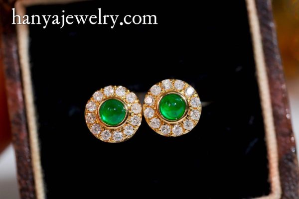 18K Gold Round Emerald Earrings Newly Launched - Image 2