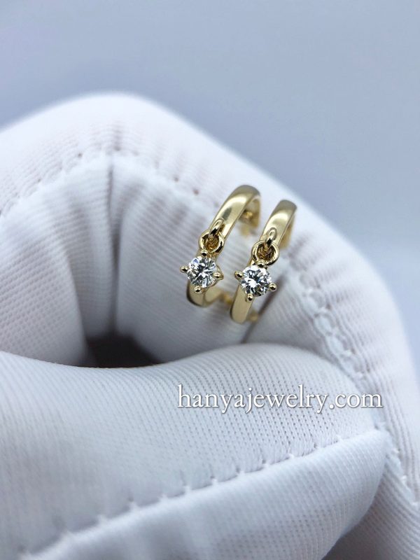 18K Gold Single Diamond Earrings For Women - Image 2