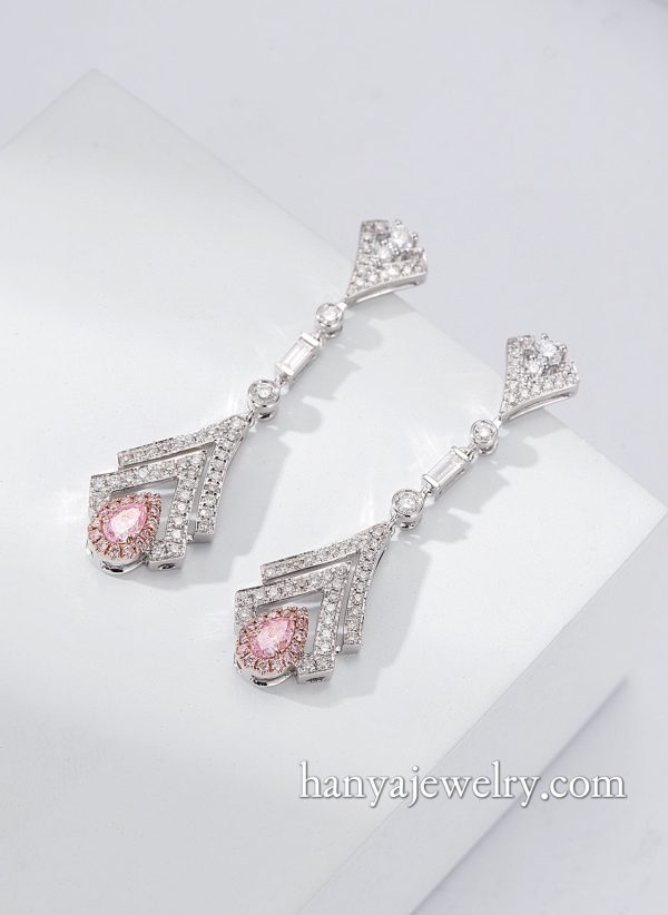 18K Gold Pink Diamond Princess Earrings - Image 3