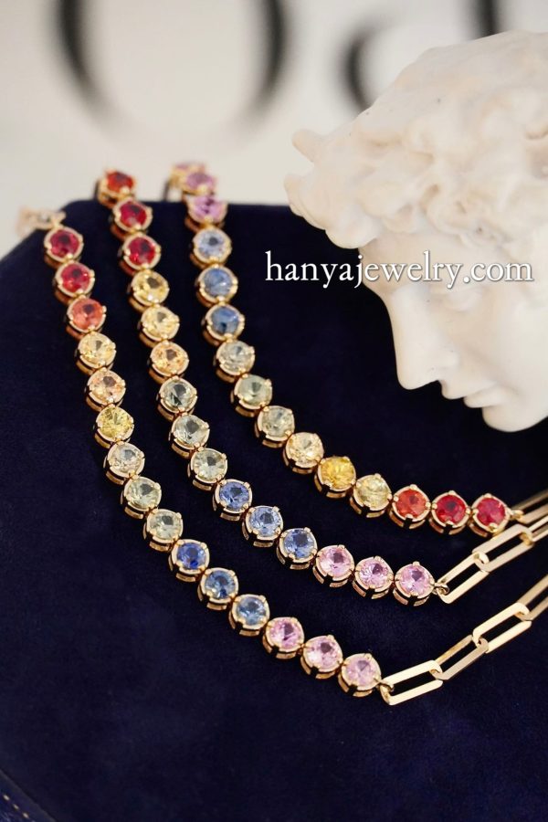 18K Gold Colorful Gemstone Bracelet - Image 3