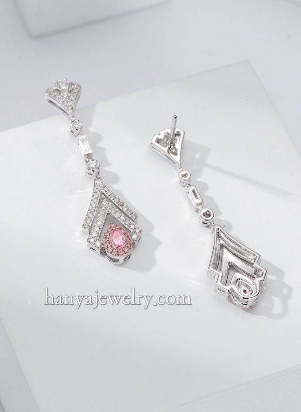 18K Gold Pink Diamond Princess Earrings - Image 2