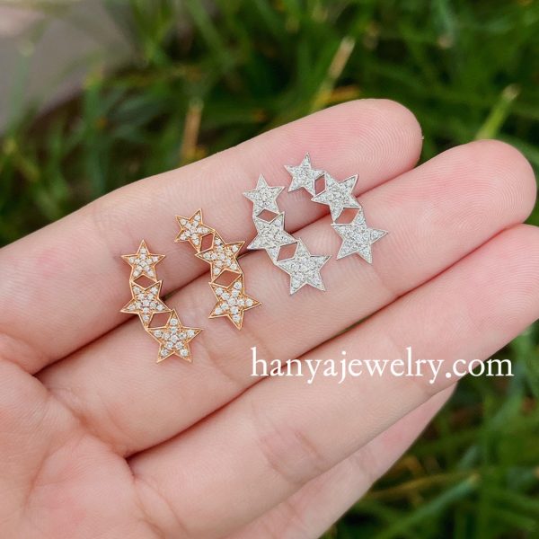 18K Gold Earrings Diamond Stars Shaped - Image 3