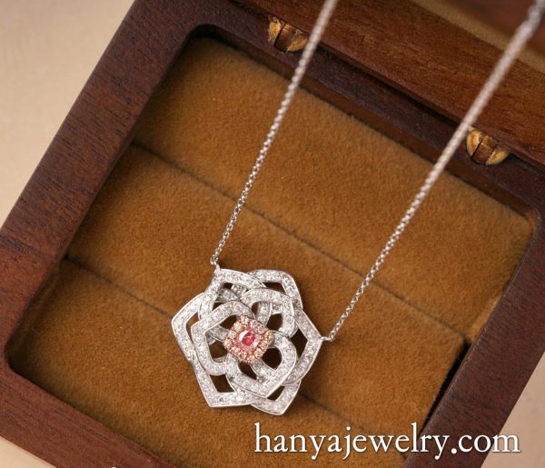 18K Gold Natural Pink Diamond Rose Necklace - Image 3