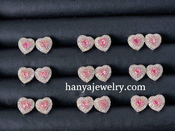 18K Gold Heart Shaped Pink Diamond Lovely Earrings - Image 2