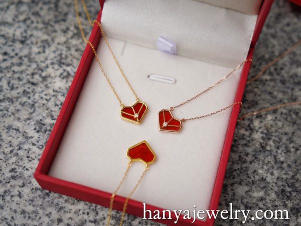 18K Gold Little Red Heart Diamond Necklace - Image 3