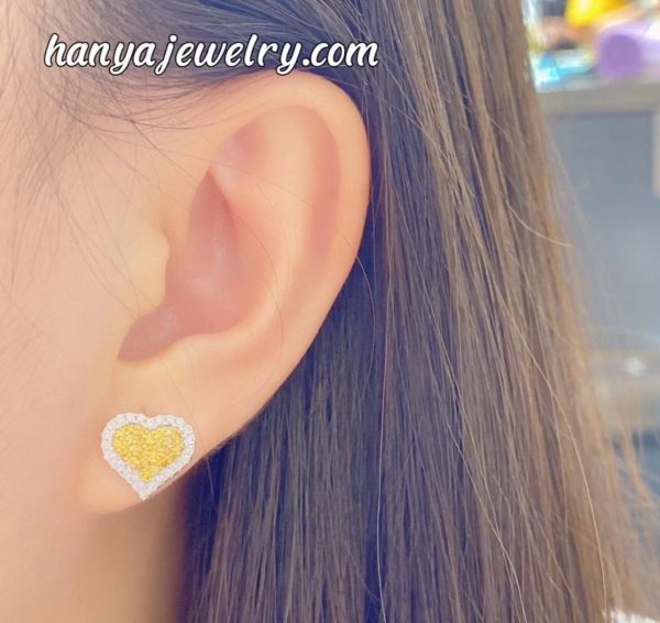 0.8ct Heart-shaped Yellow Diamond Earrings For Women - Image 2