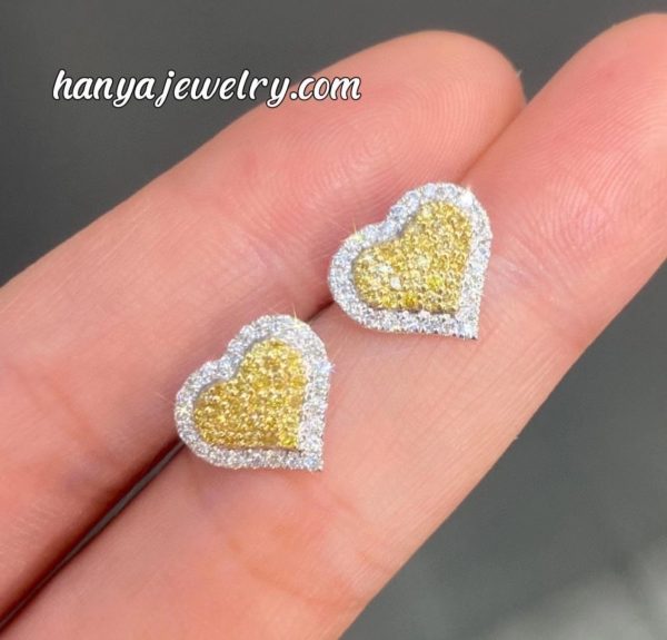 0.8ct Heart-shaped Yellow Diamond Earrings For Women