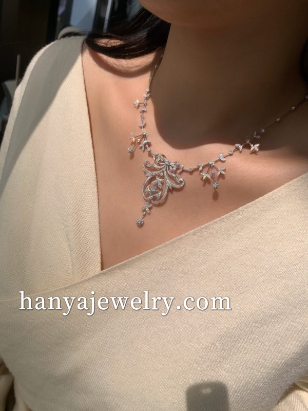 18K White Gold Vintage Luxury Diamond Necklace Full Diamond Necklace Women's Wedding - Image 6