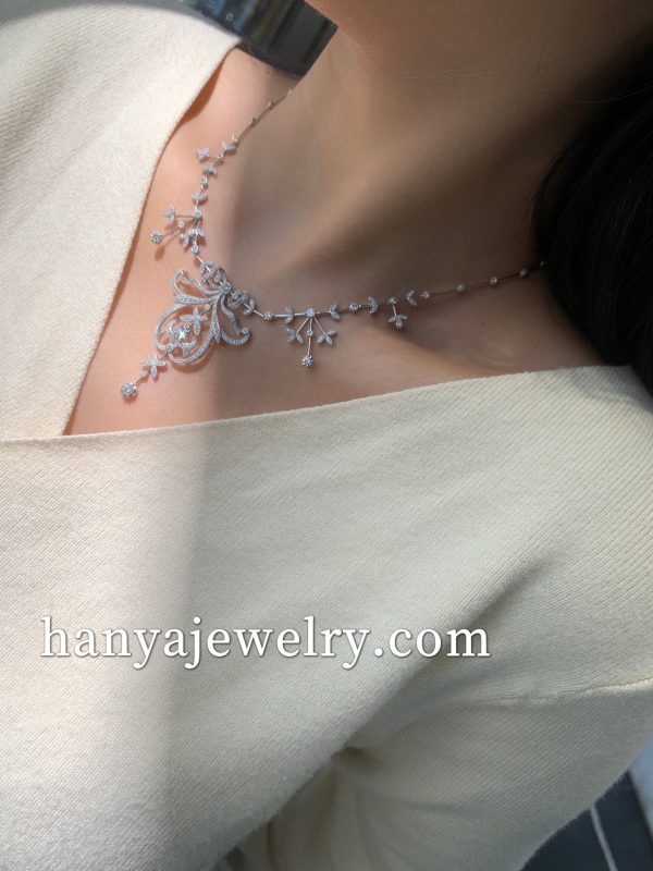 18K White Gold Vintage Luxury Diamond Necklace Full Diamond Necklace Women's Wedding - Image 7